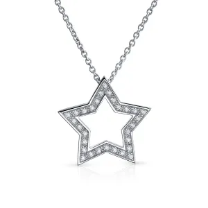 Cubic Zirconia Celestial Star Pendant Necklace in Sterling Silver USA Patriotic Design