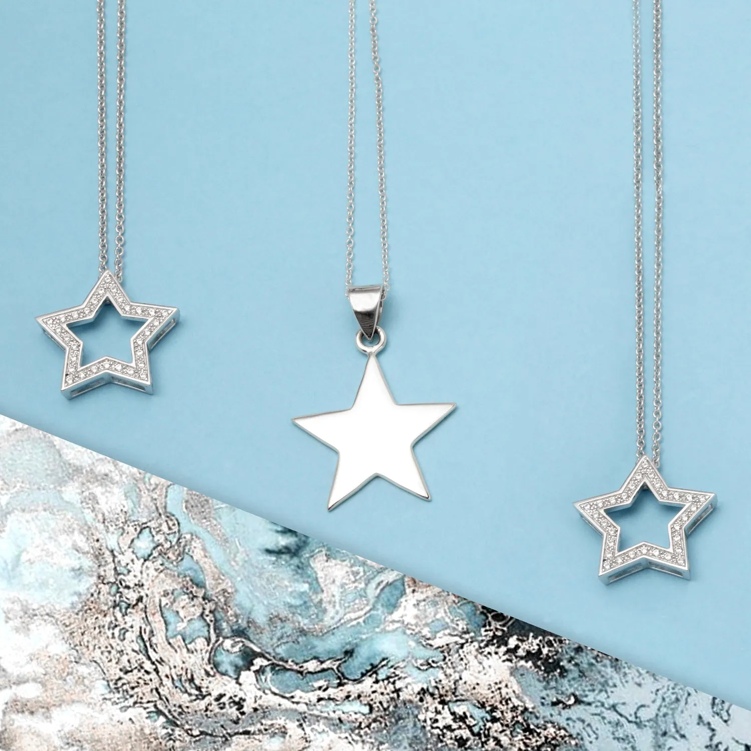 Cubic Zirconia Celestial Star Pendant Necklace in Sterling Silver USA Patriotic Design