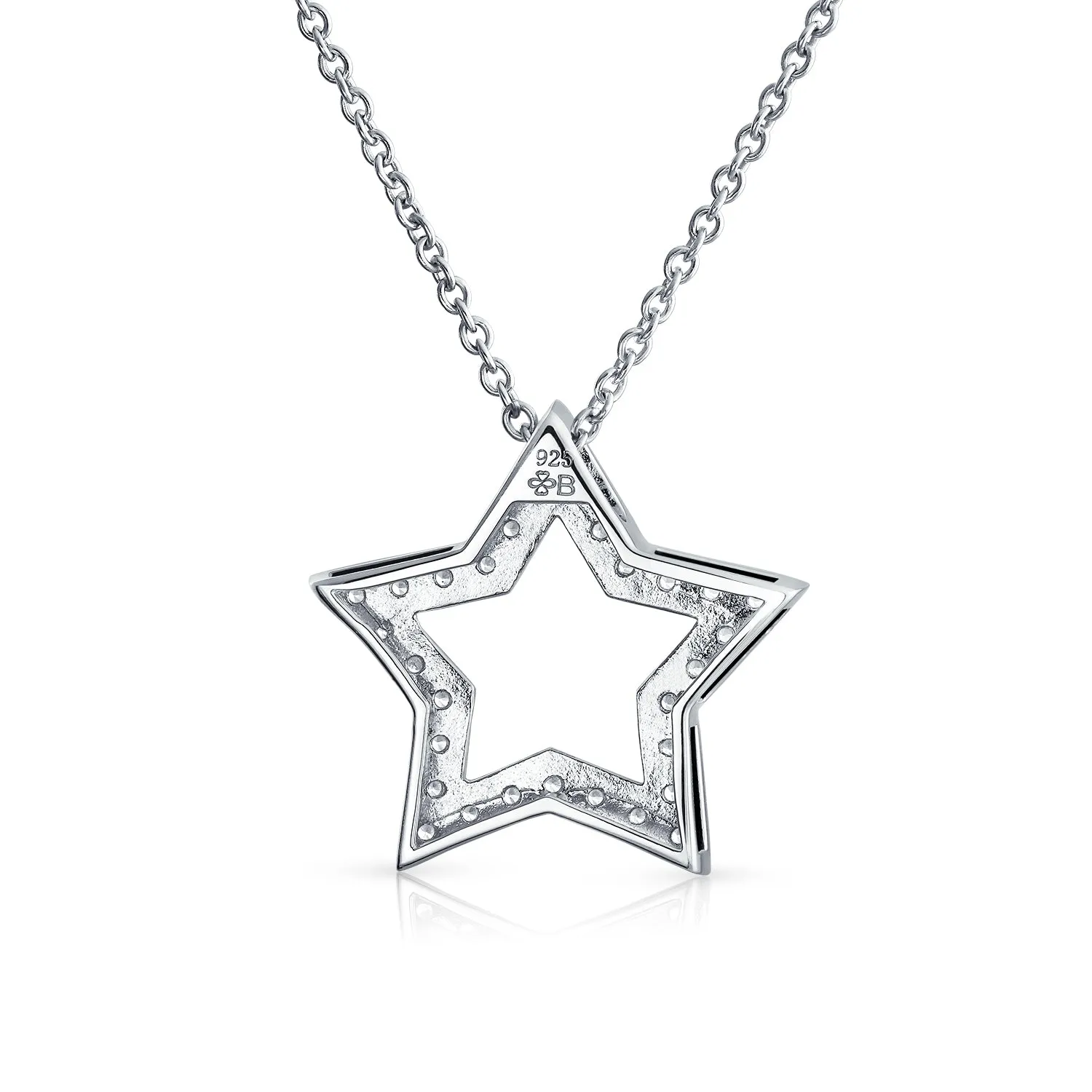 Cubic Zirconia Celestial Star Pendant Necklace in Sterling Silver USA Patriotic Design