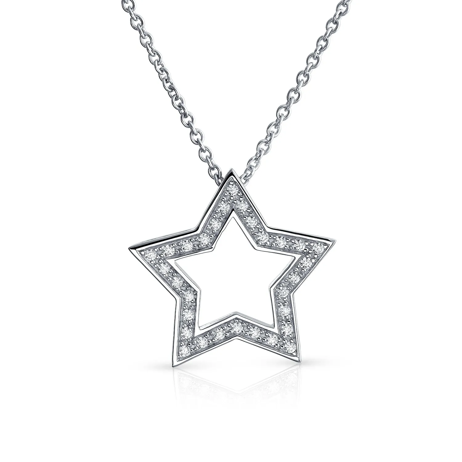 Cubic Zirconia Celestial Star Pendant Necklace in Sterling Silver USA Patriotic Design