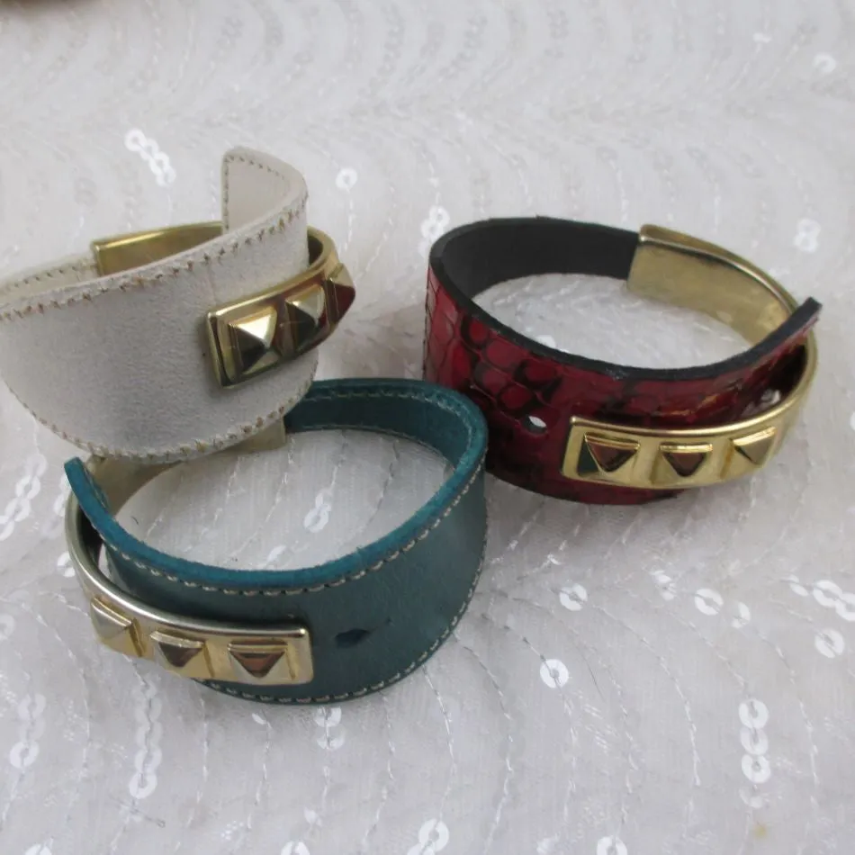 Cuff Leather Bracelet with Gold Accents