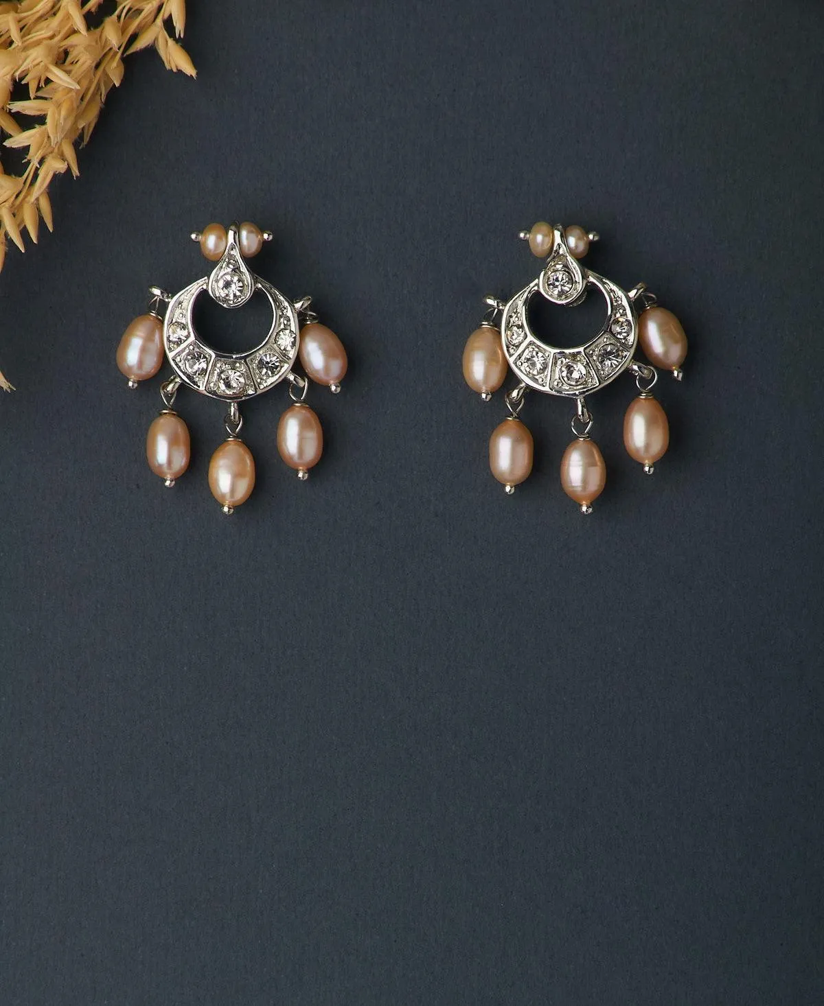 Delicate Stone Studded Pearl Earring