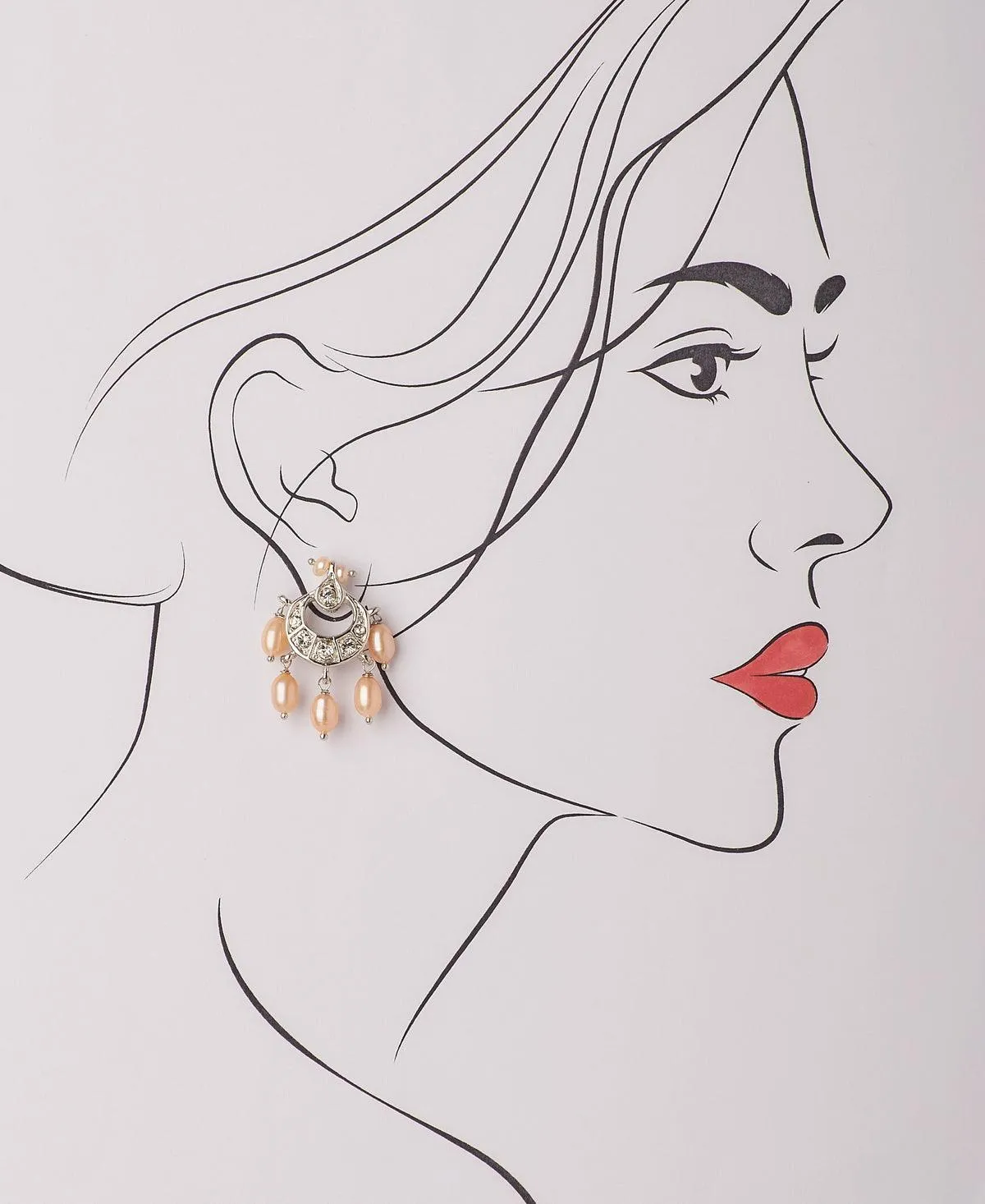 Delicate Stone Studded Pearl Earring