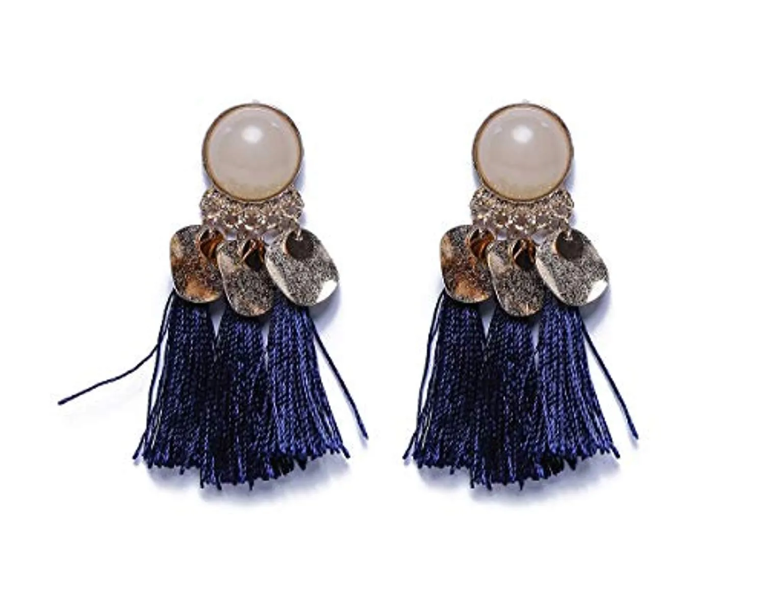 Electomania Dark Blue Metal Tassel Earrings for Women - 1 Pair