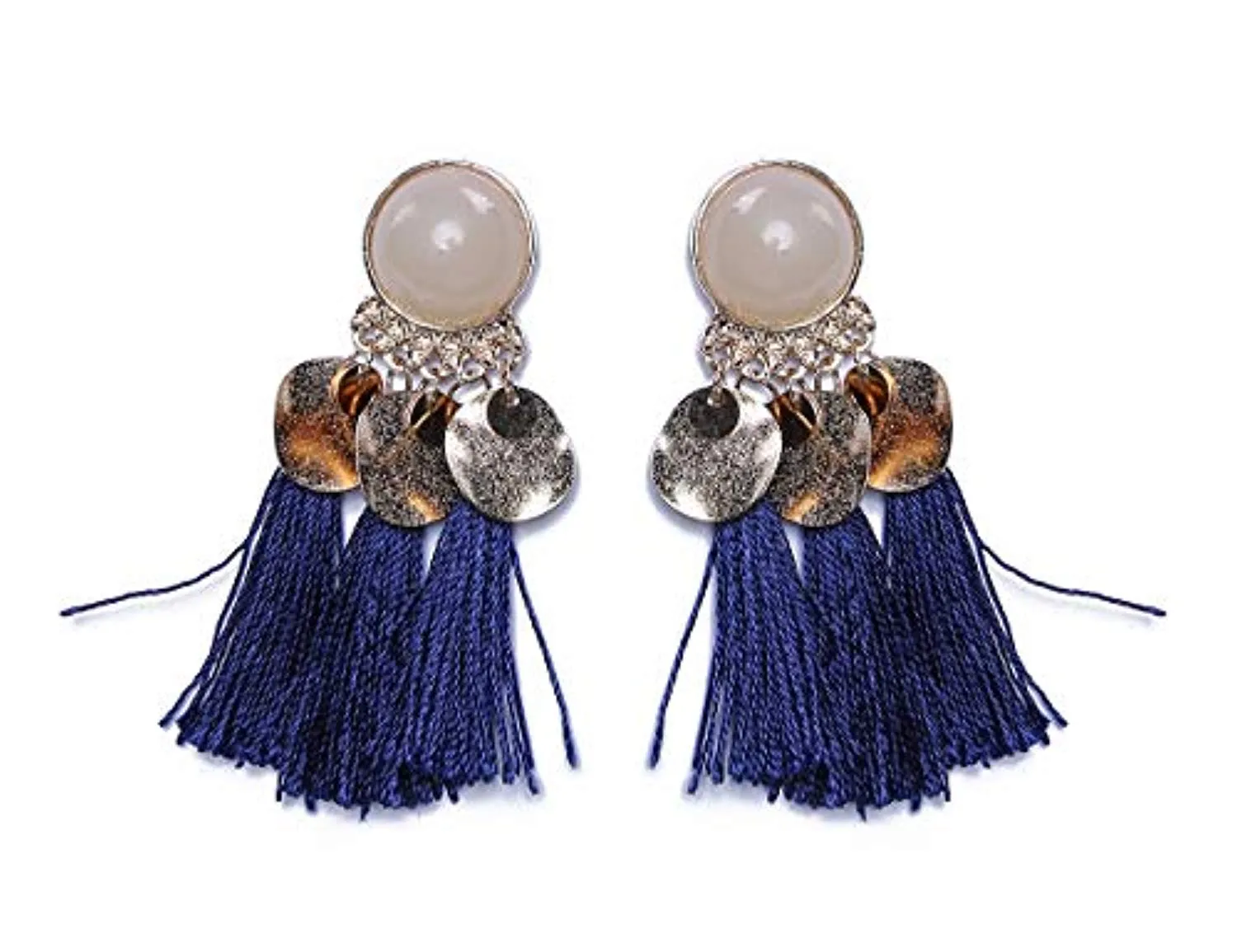 Electomania Dark Blue Metal Tassel Earrings for Women - 1 Pair