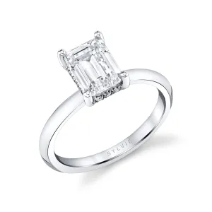 Emerald Cut Solitaire Engagement Ring - Joanna 14k Gold White