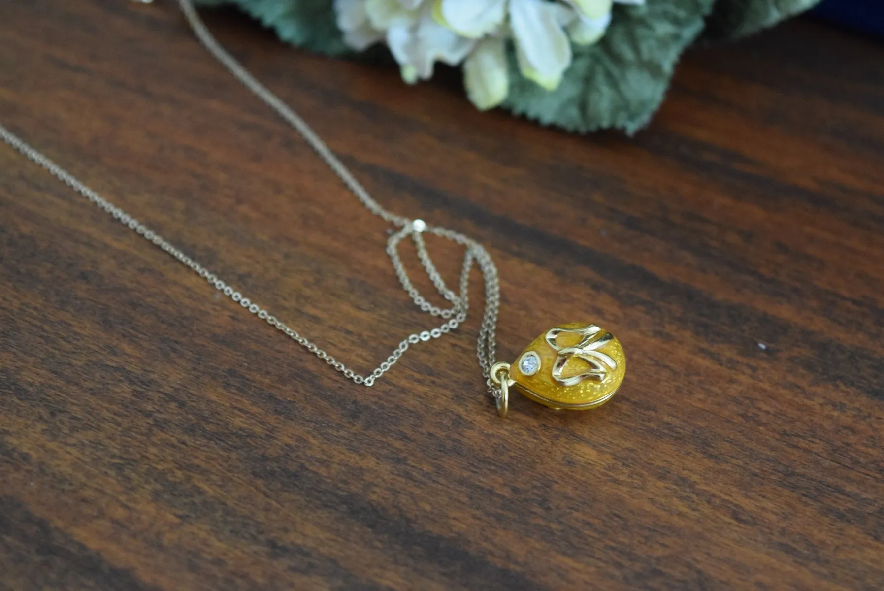 Faberge-Inspired Yellow Imperial Egg Necklace - Museum Reproductions