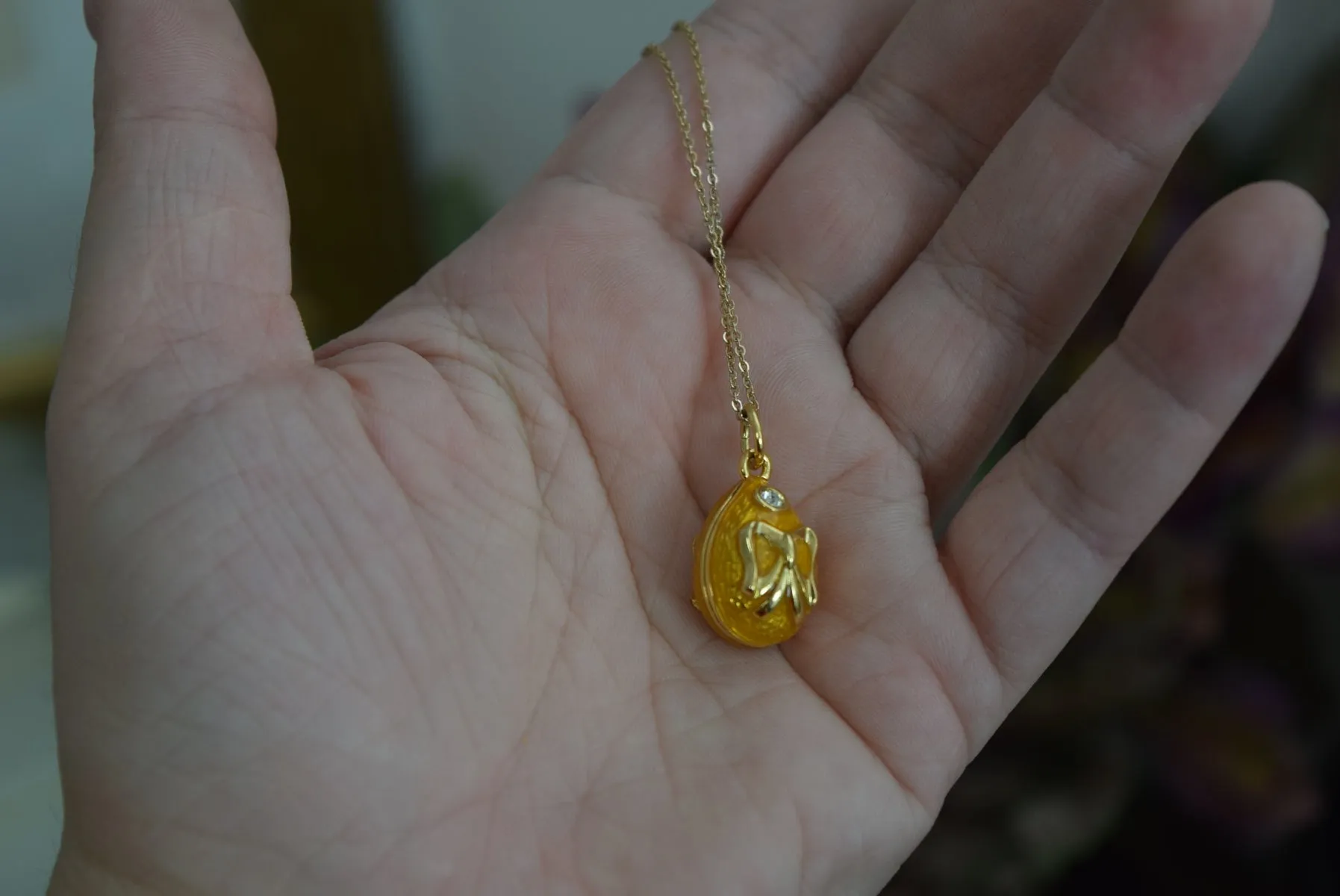 Faberge-Inspired Yellow Imperial Egg Necklace - Museum Reproductions