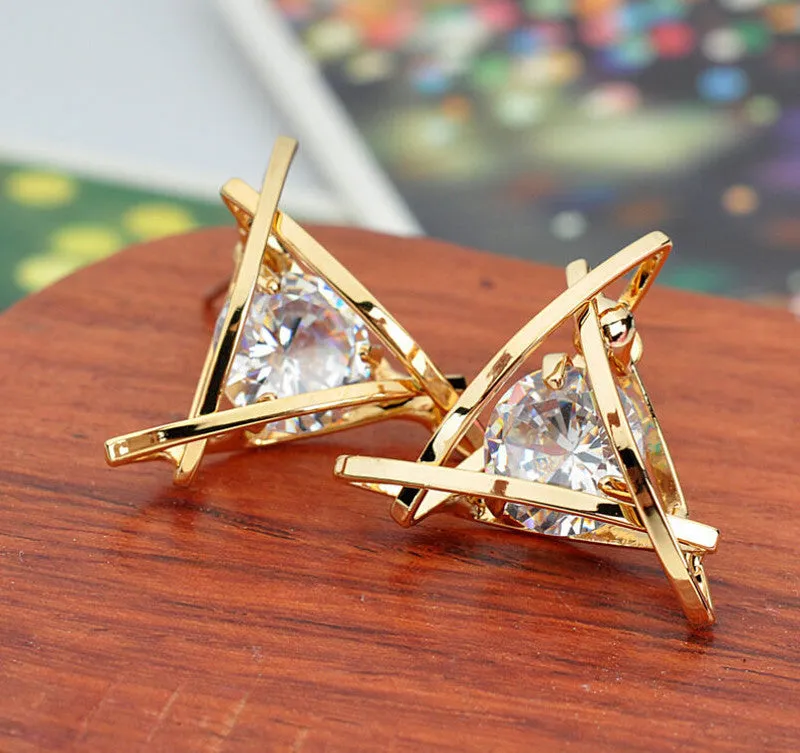 Fashion Exquisite Triangle Pierced Crystal Zircon Stud Earrings Jewelry For women Ear Studs Gifts