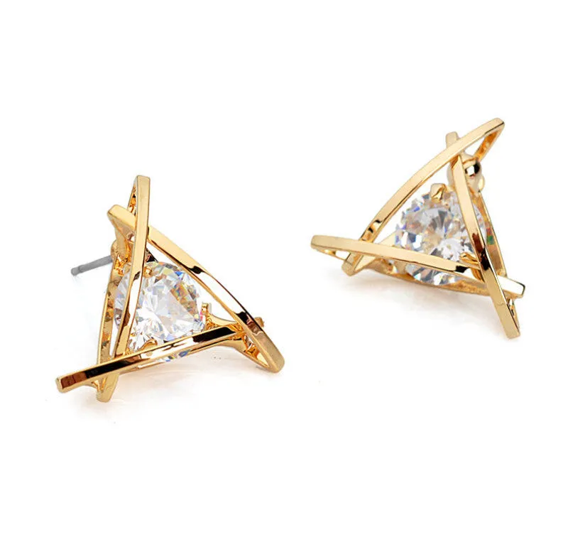 Fashion Exquisite Triangle Pierced Crystal Zircon Stud Earrings Jewelry For women Ear Studs Gifts