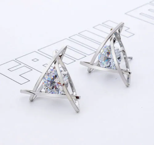 Fashion Exquisite Triangle Pierced Crystal Zircon Stud Earrings Jewelry For women Ear Studs Gifts