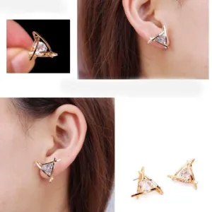 Fashion Exquisite Triangle Pierced Crystal Zircon Stud Earrings Jewelry For women Ear Studs Gifts