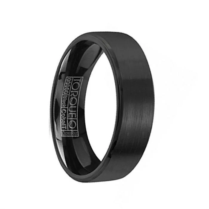 Flat Torque Black Cobalt Wedding Band Brushed Finish with Beveled Edges - 7 mm