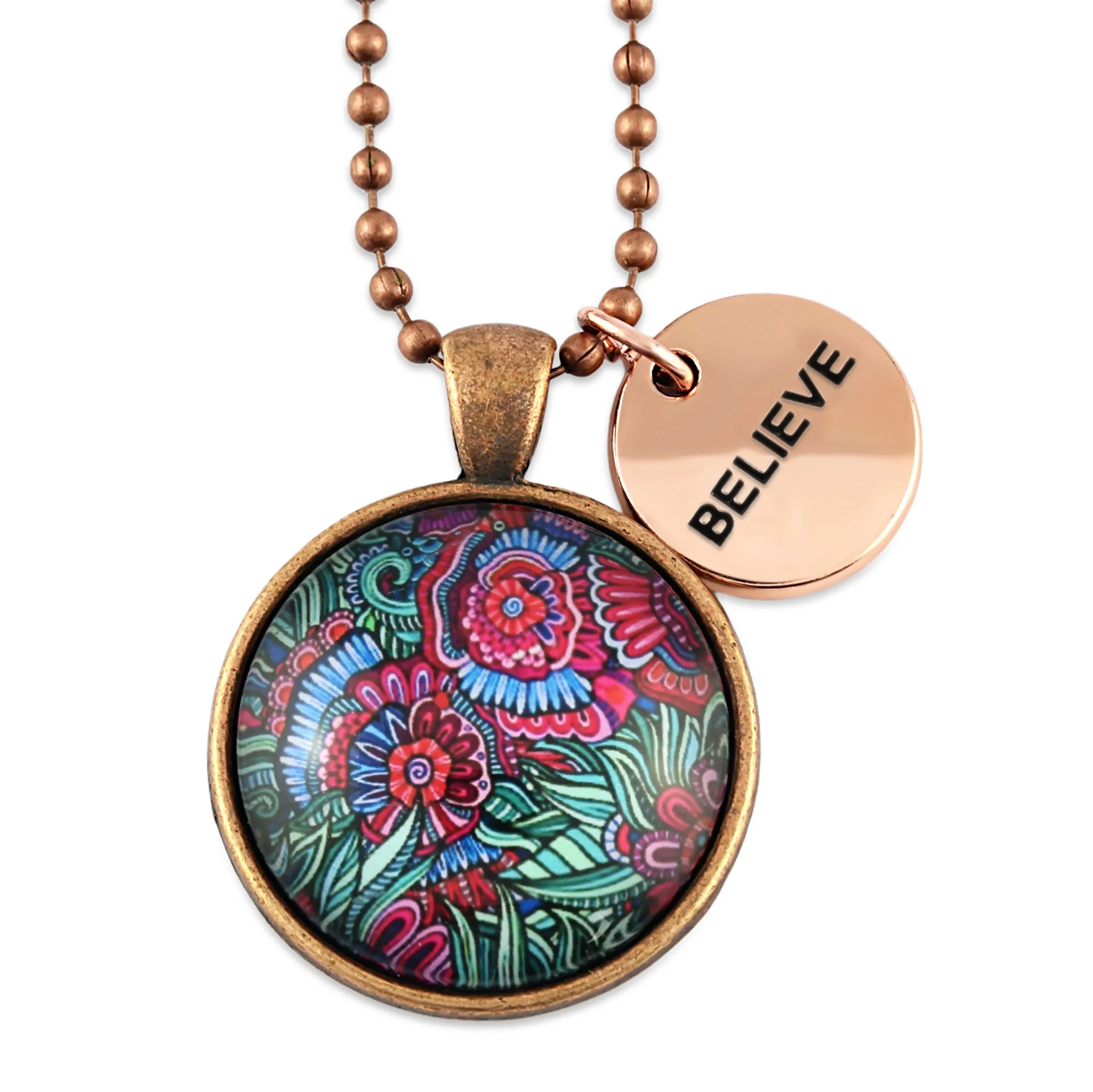 FLORAL WONDERS - Vintage Copper 'BELIEVE' Necklace - Lillian (10725)