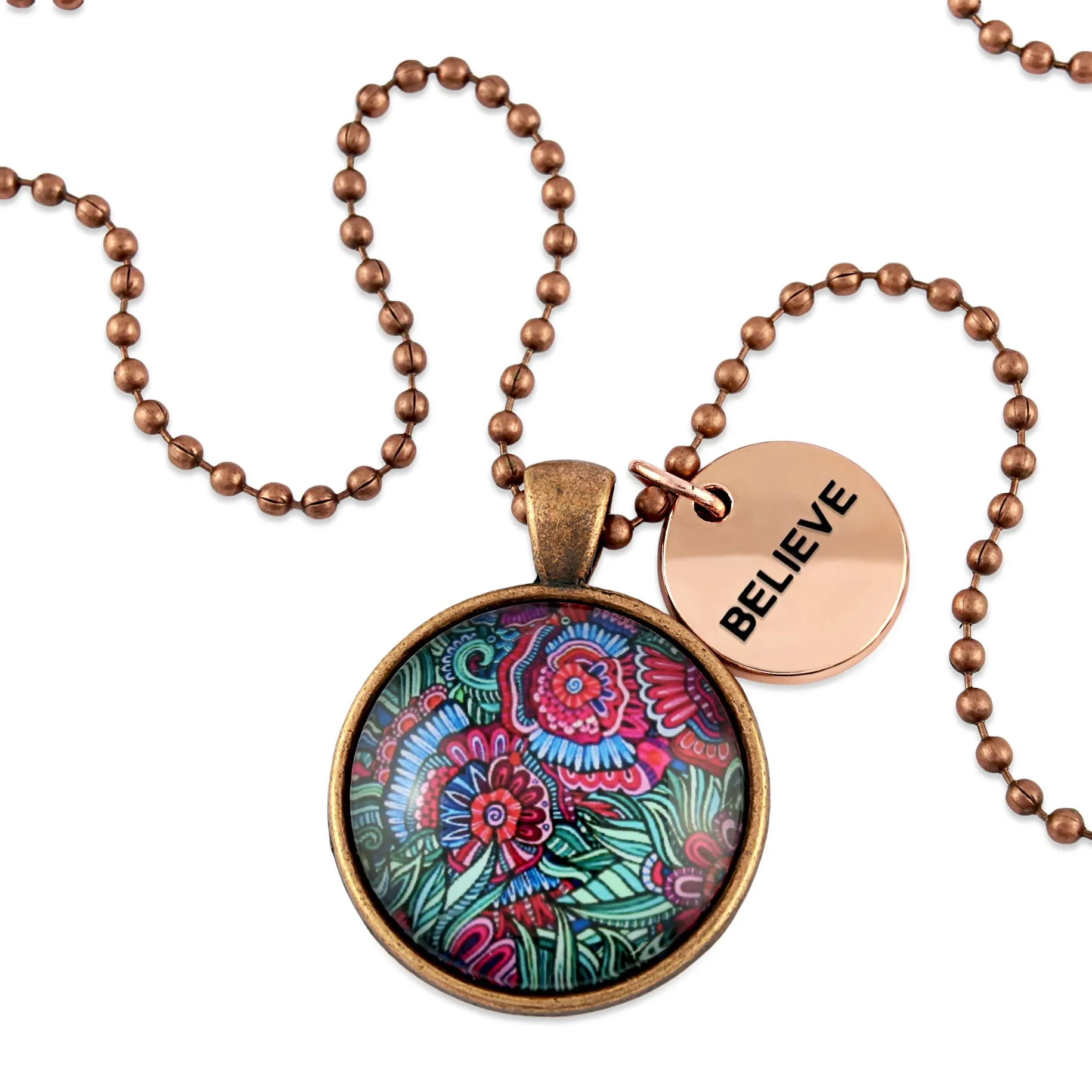 FLORAL WONDERS - Vintage Copper 'BELIEVE' Necklace - Lillian (10725)