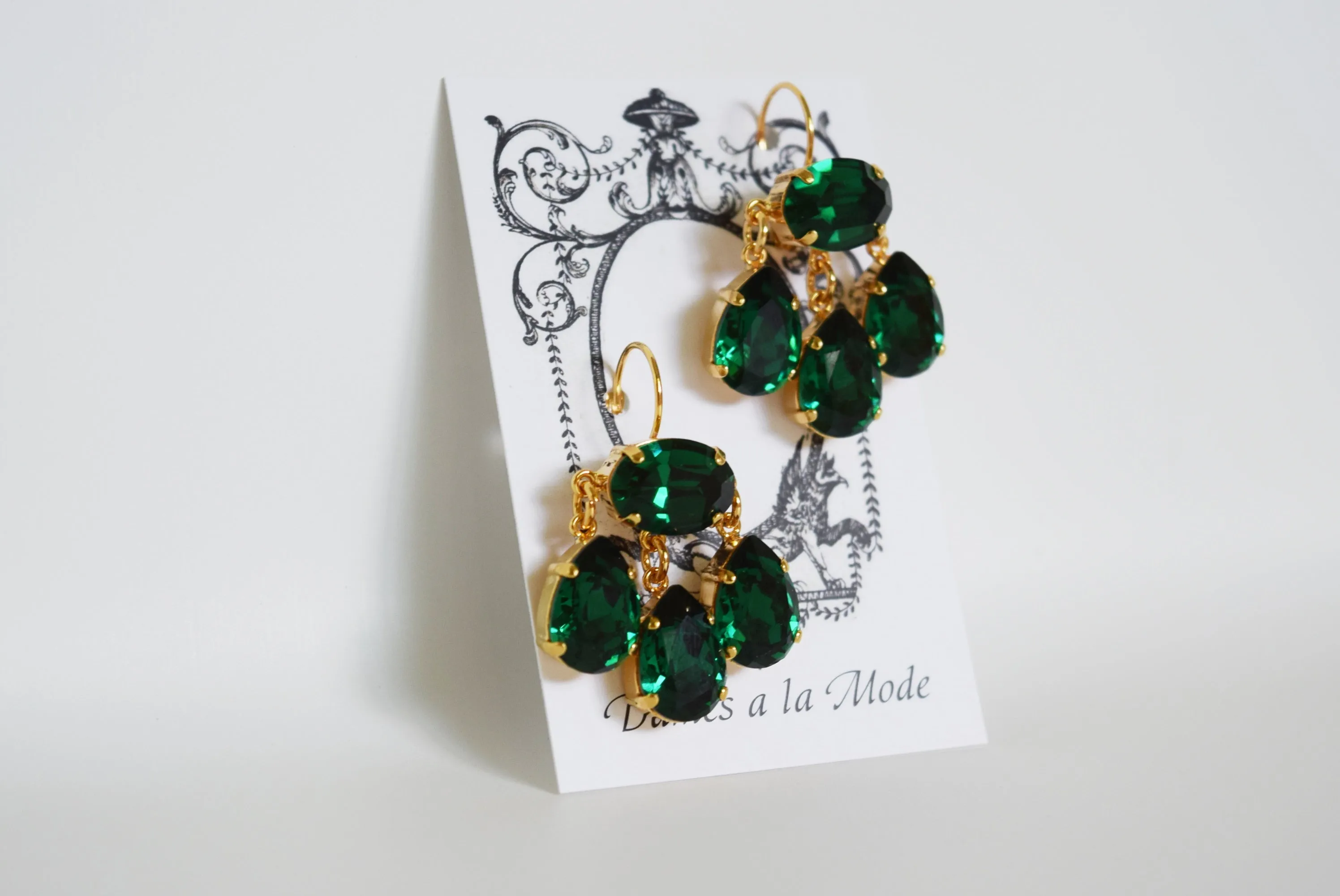 Girandole Earrings - Large Pear Swarovski Emerald