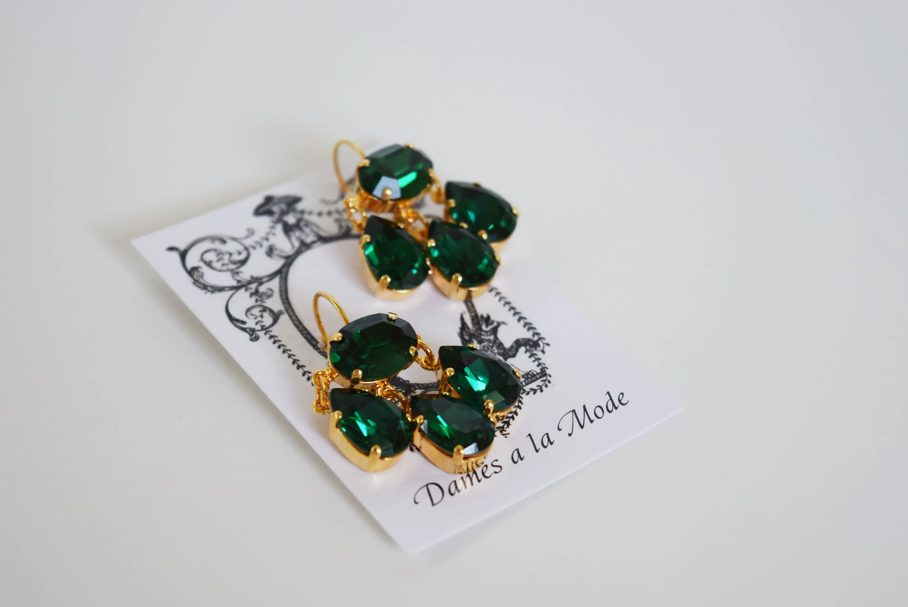 Girandole Earrings - Large Pear Swarovski Emerald