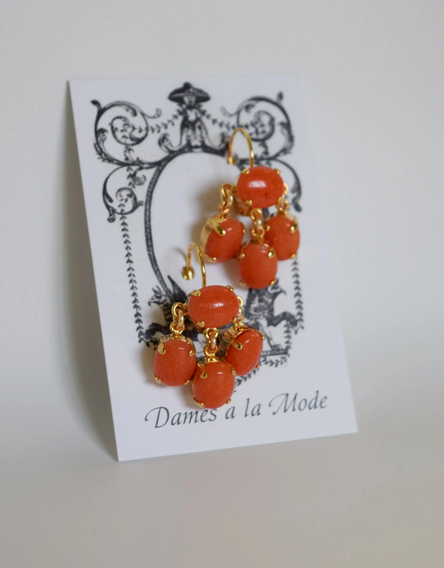 Girandole Earrings - Small Oval Coral