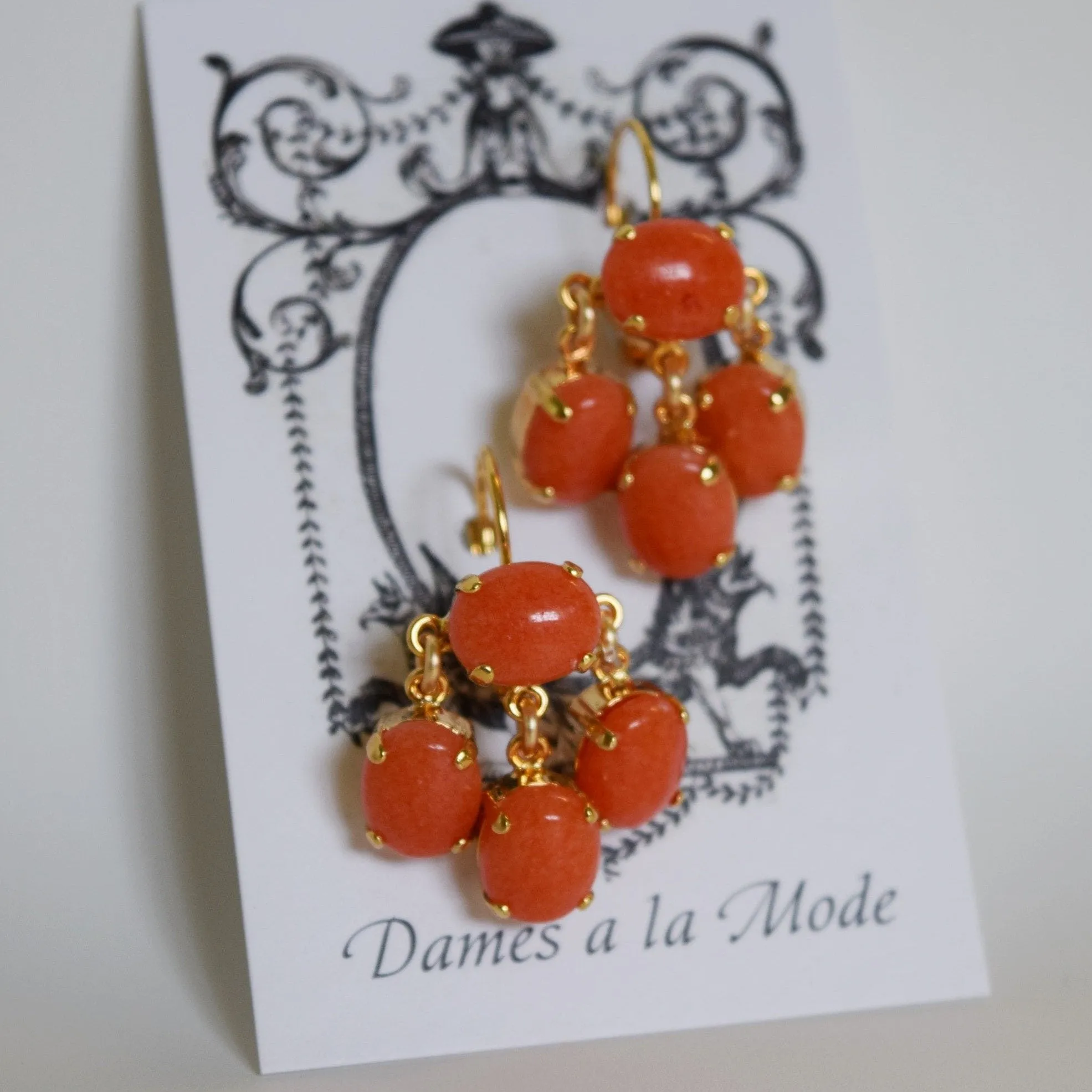 Girandole Earrings - Small Oval Coral