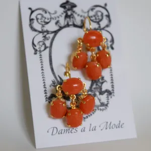 Girandole Earrings - Small Oval Coral