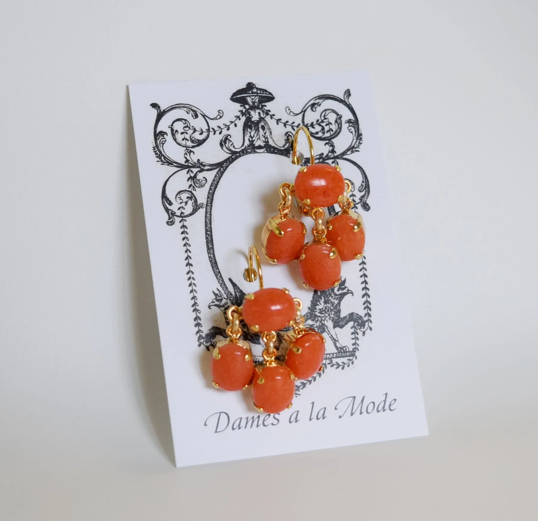 Girandole Earrings - Small Oval Coral