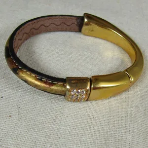 Gold and Leopard Leather  Cuff Bracelet