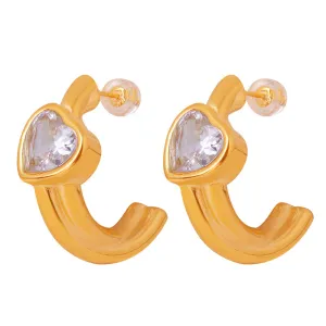 Golden Heart Zircon Earrings - Trendy Titanium Design