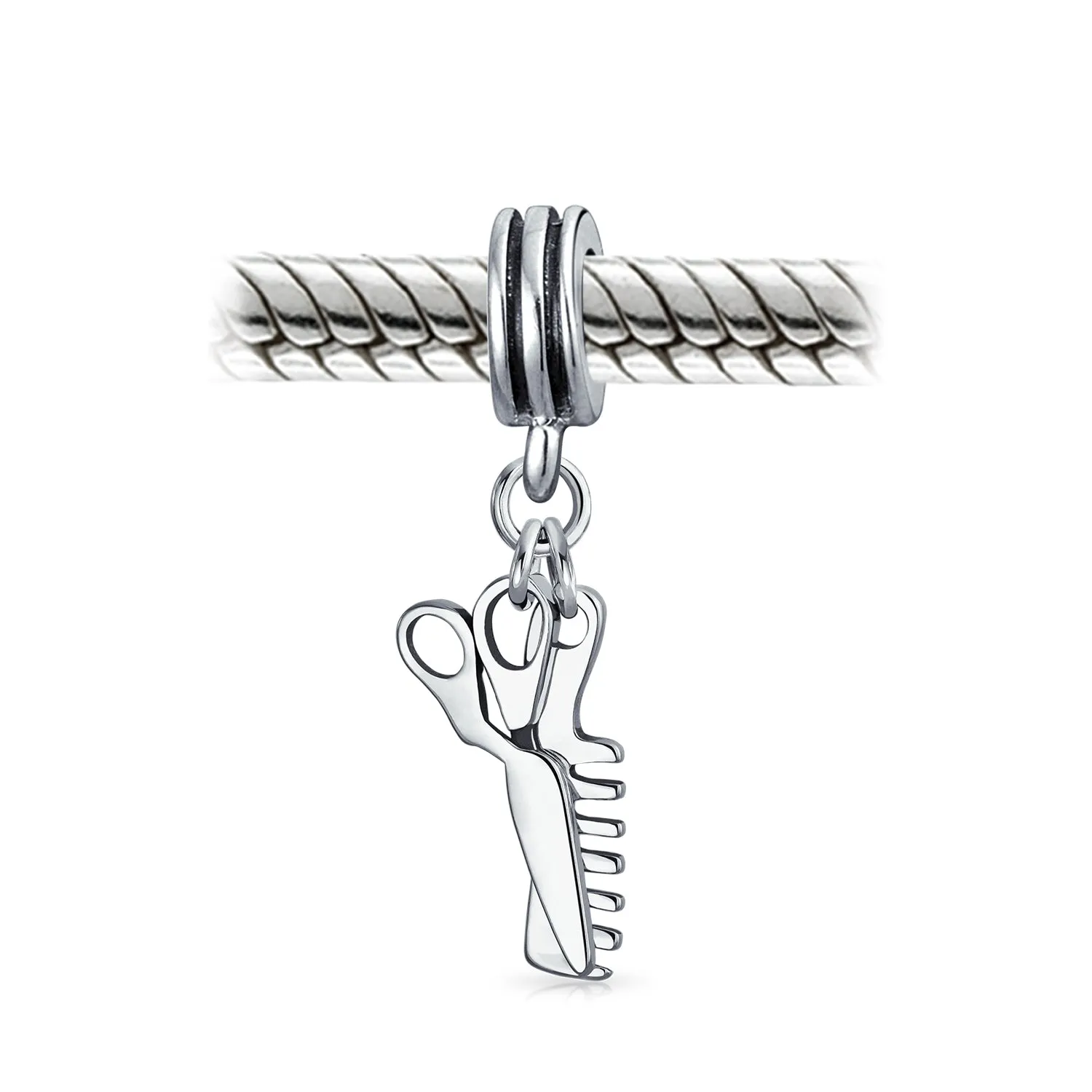 Hair Stylist Salon Comb Scissors Blow Dryer Bead Charm Sterling Silver