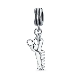 Hair Stylist Salon Comb Scissors Blow Dryer Bead Charm Sterling Silver