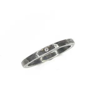 Hammered Silver Band with White Diamond