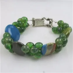 Handmade Kazuri Cuff Bangle Bracelet in Green & Blue African Beads