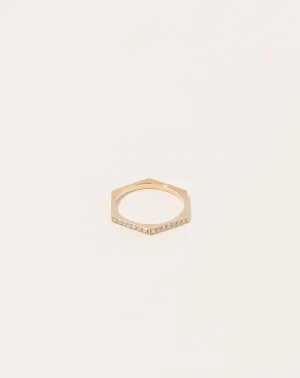 Hex Ring with White Diamonds in 14k Yellow Gold