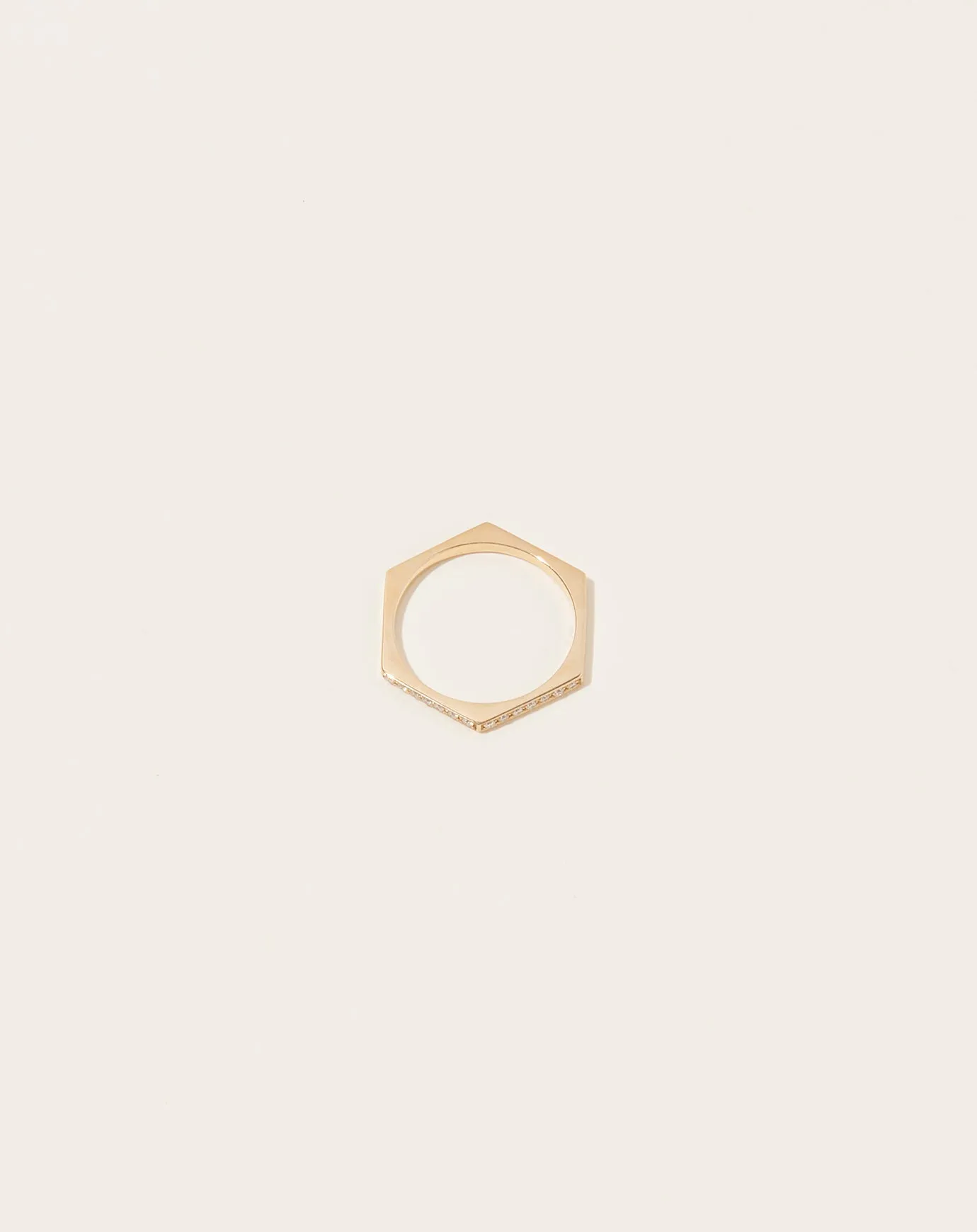 Hex Ring with White Diamonds in 14k Yellow Gold