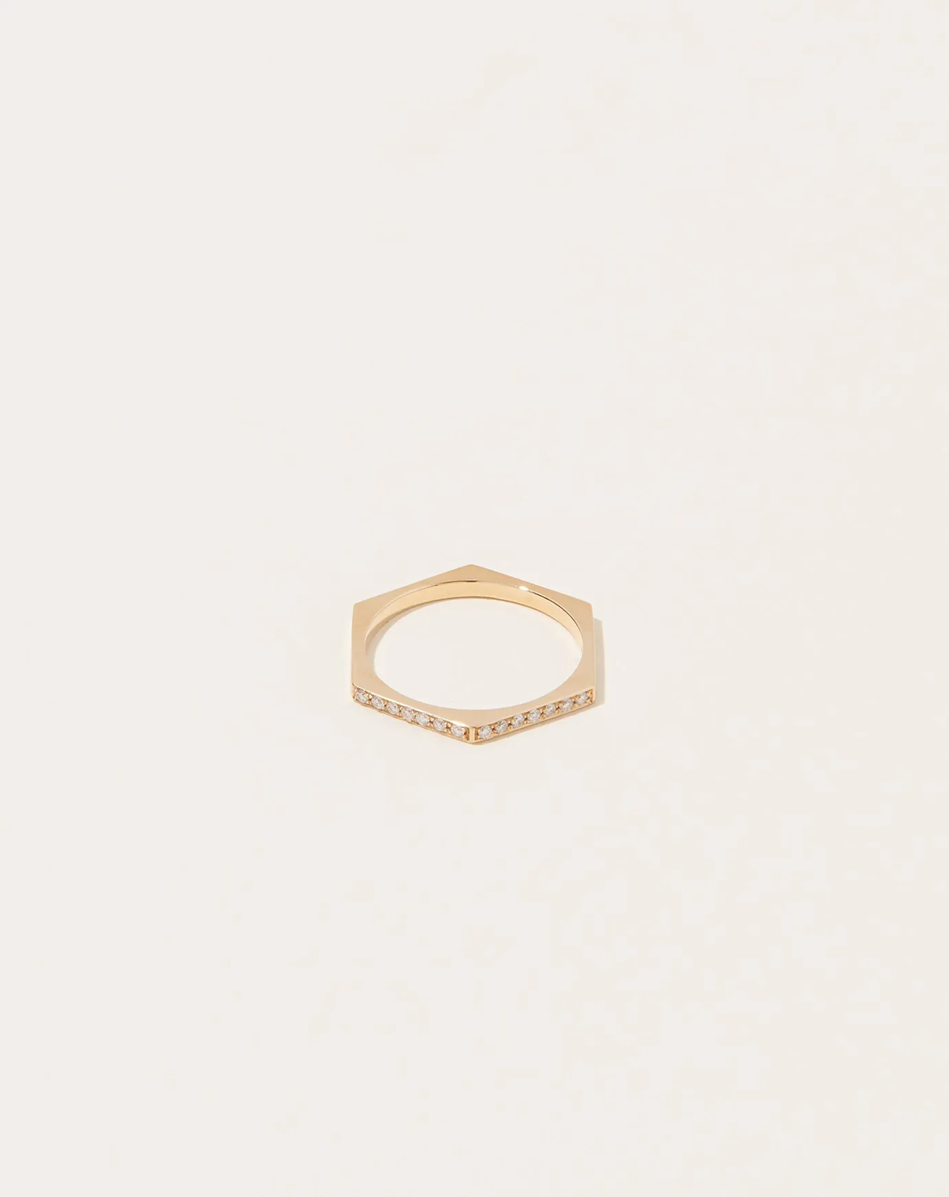 Hex Ring with White Diamonds in 14k Yellow Gold