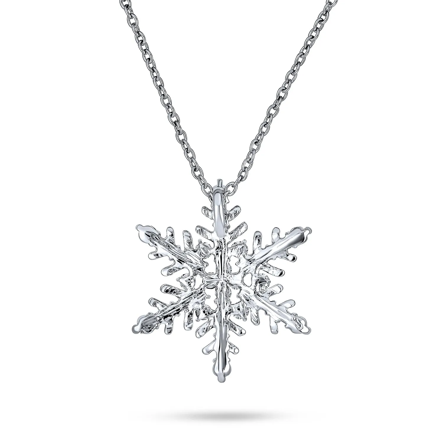 Holiday Crystal Snowflake Pendant Necklace & Earring Set Silver Plated Jewelry