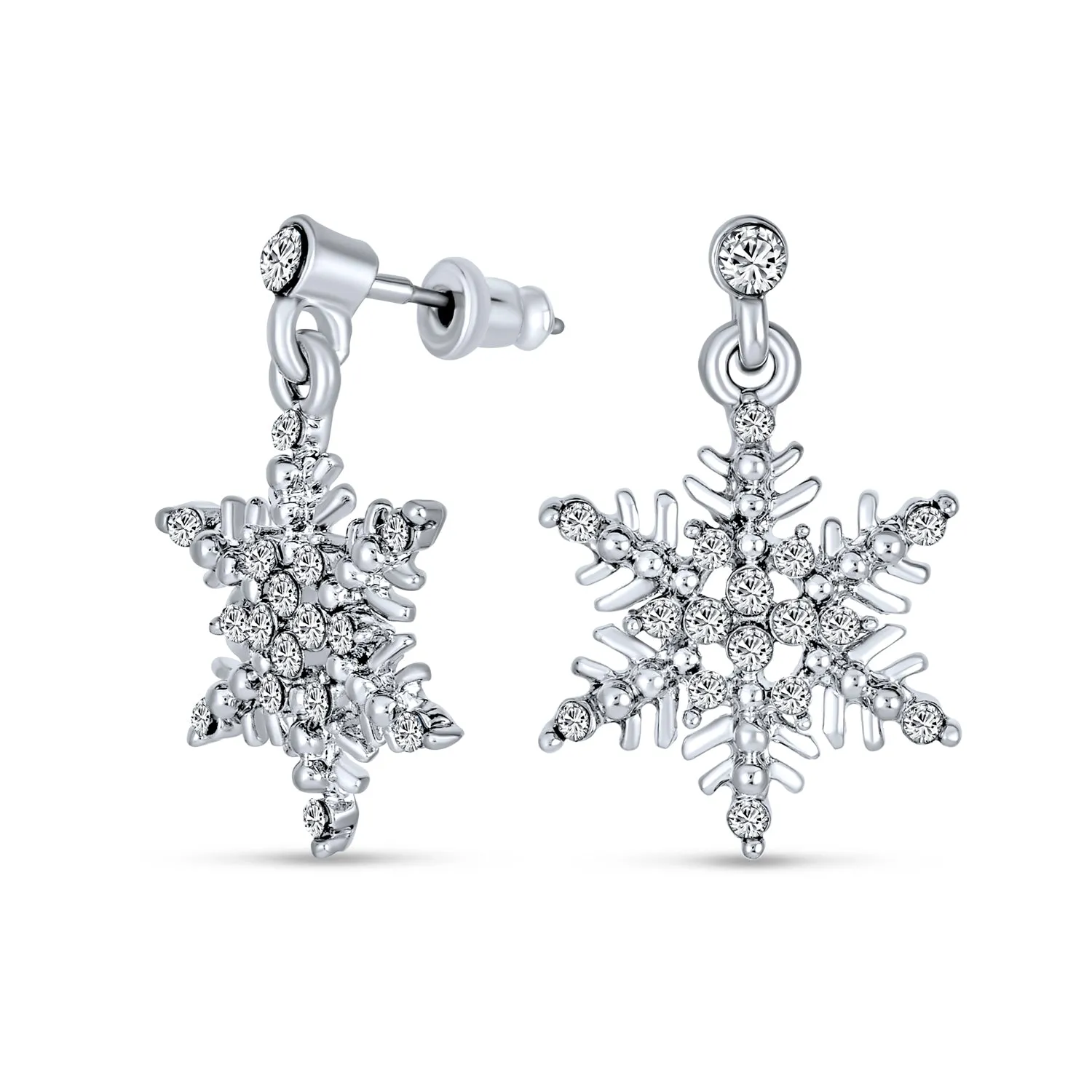 Holiday Crystal Snowflake Pendant Necklace & Earring Set Silver Plated Jewelry