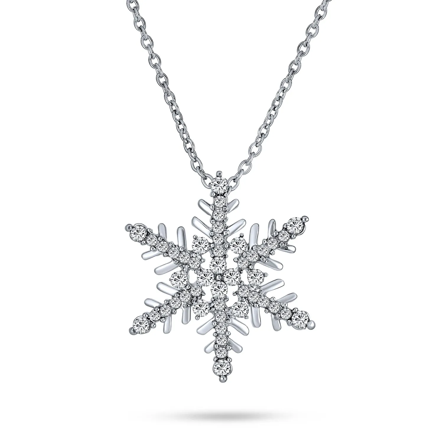 Holiday Crystal Snowflake Pendant Necklace & Earring Set Silver Plated Jewelry