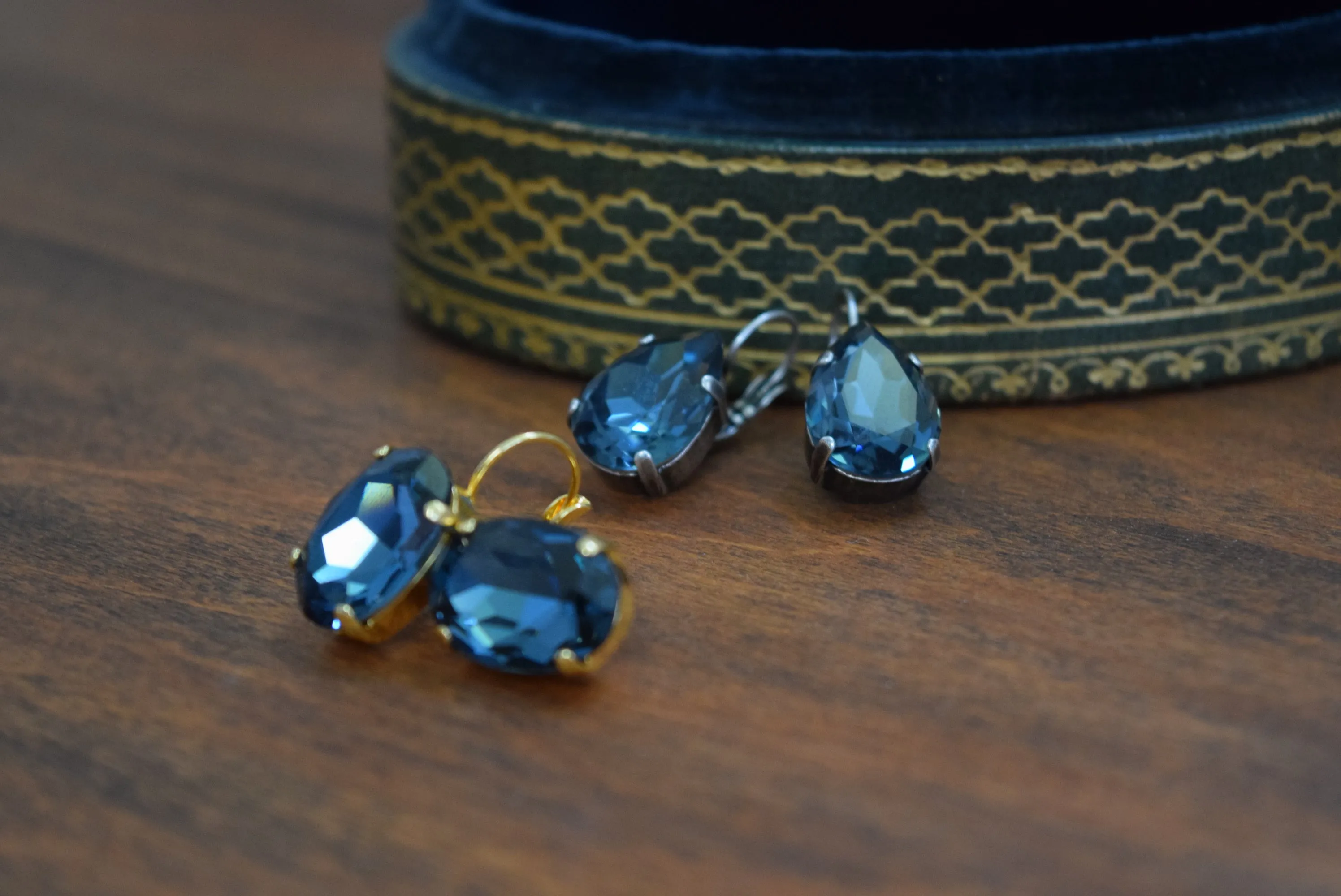 Indian Sapphire Aurora Crystal Earrings - Large Oval or Large Teardrop