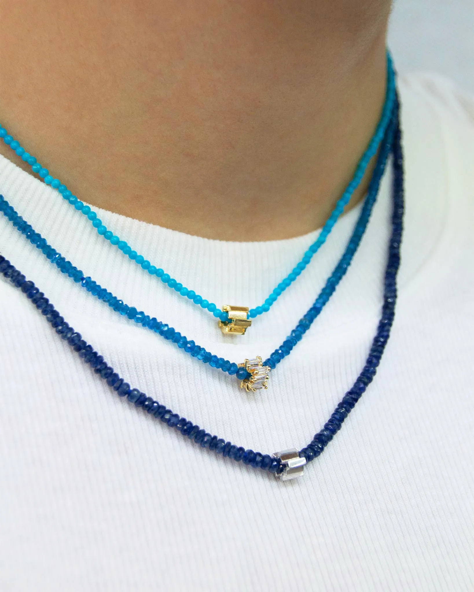 Infinite Beaded Turquoise & Mini Golden Rondelle Necklace