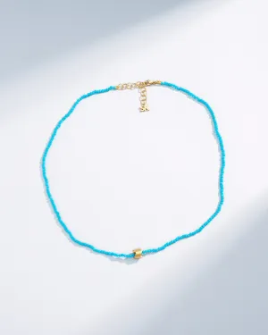 Infinite Beaded Turquoise & Mini Golden Rondelle Necklace