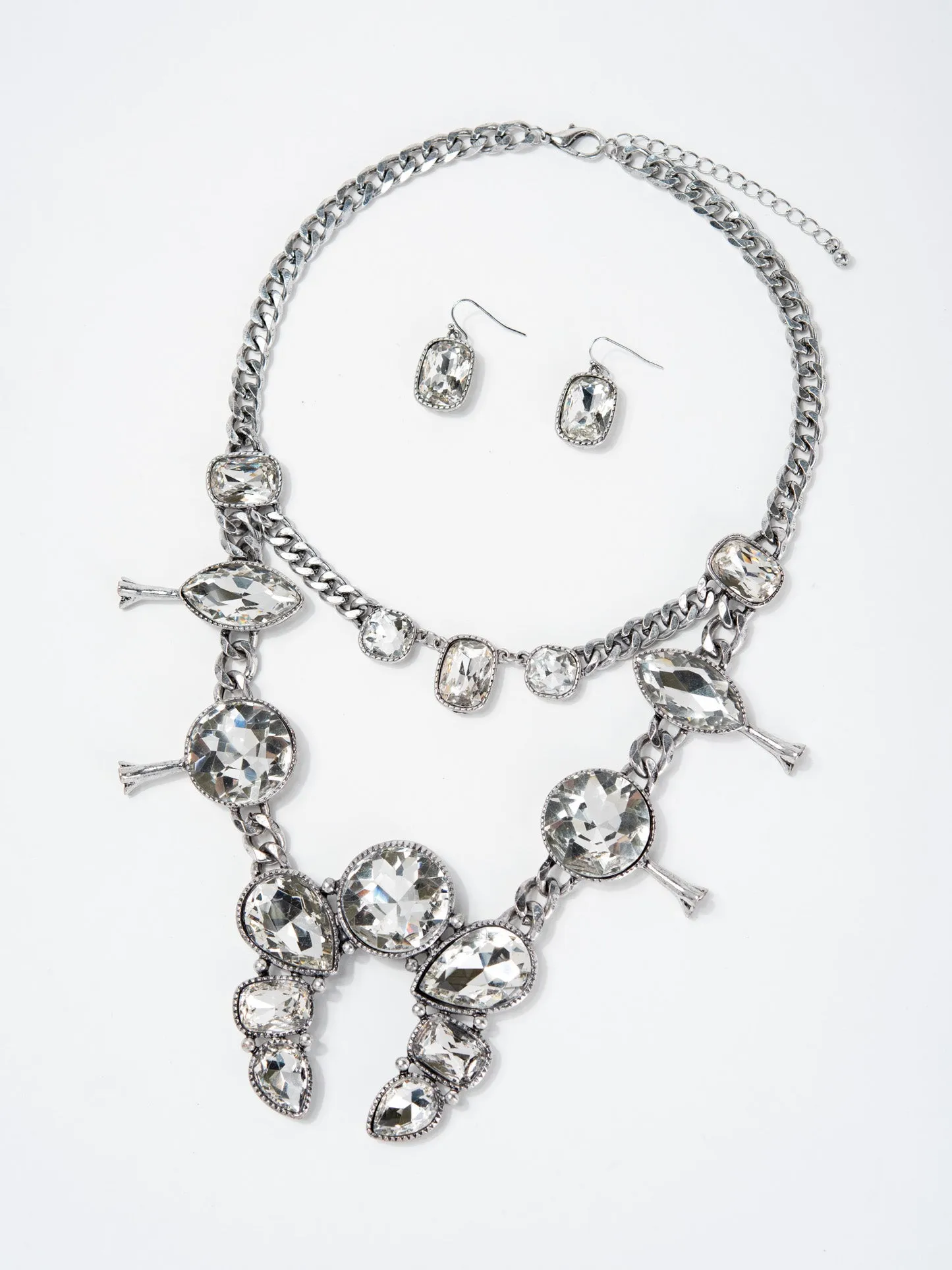 Ivy Western Crystal Squash Blossom Chain Necklace Set