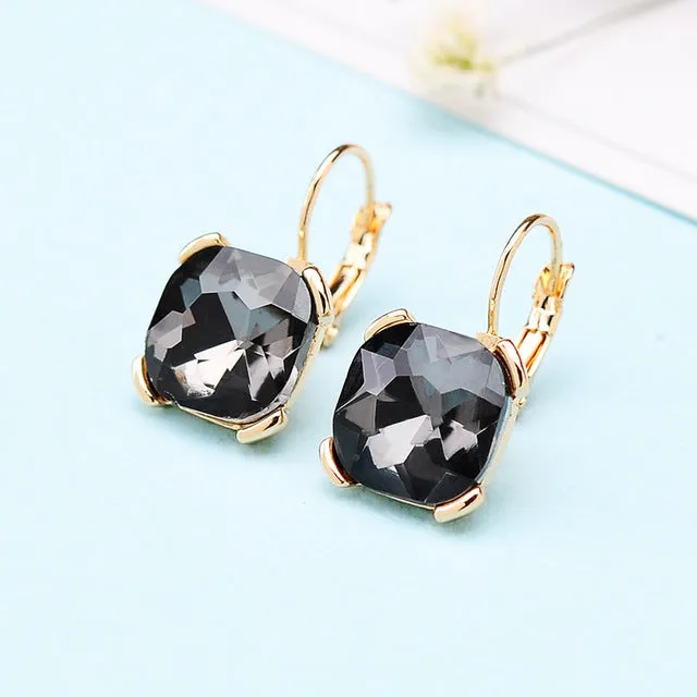 KaiMei Gong Fashion Jewelry Wholesale Rhodium/Gold-color Square Crystal Ear buckle Earrings For Women Gift