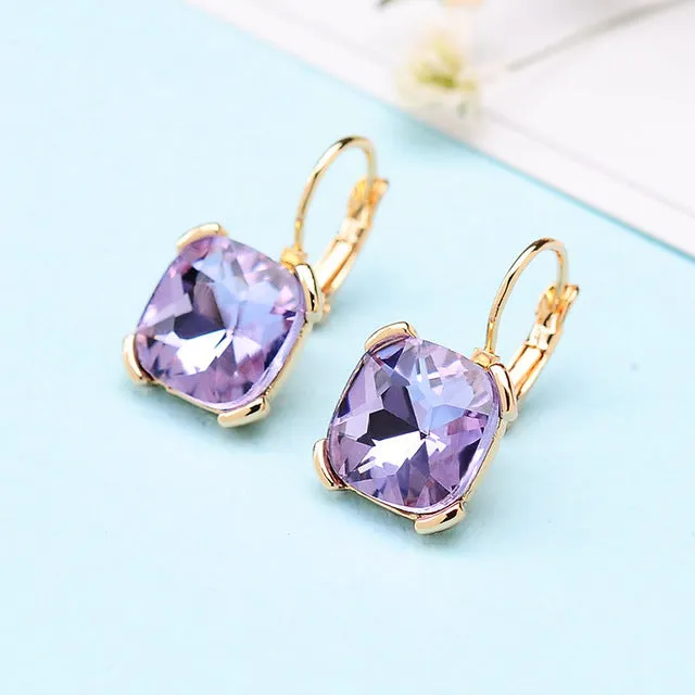 KaiMei Gong Fashion Jewelry Wholesale Rhodium/Gold-color Square Crystal Ear buckle Earrings For Women Gift