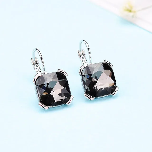 KaiMei Gong Fashion Jewelry Wholesale Rhodium/Gold-color Square Crystal Ear buckle Earrings For Women Gift