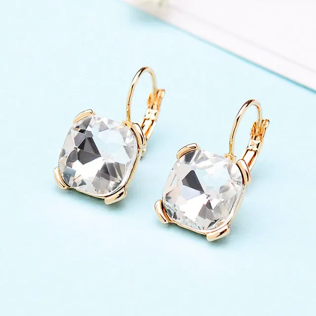 KaiMei Gong Fashion Jewelry Wholesale Rhodium/Gold-color Square Crystal Ear buckle Earrings For Women Gift