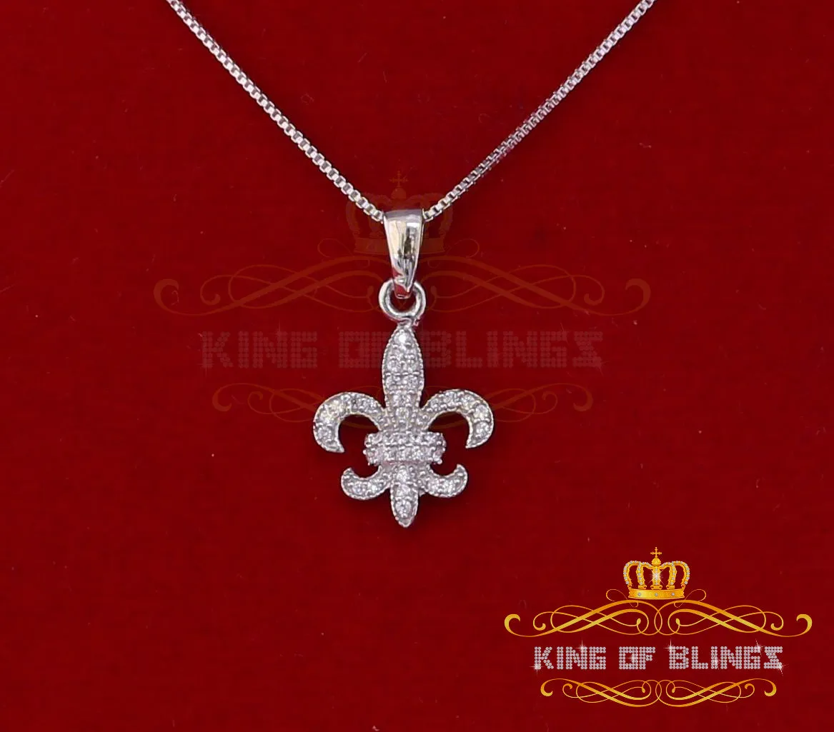 King Of Bling's 925 Sterling White Silver Fleur de Lis Shape Pendant with 0.38ct Cubic Zirconia