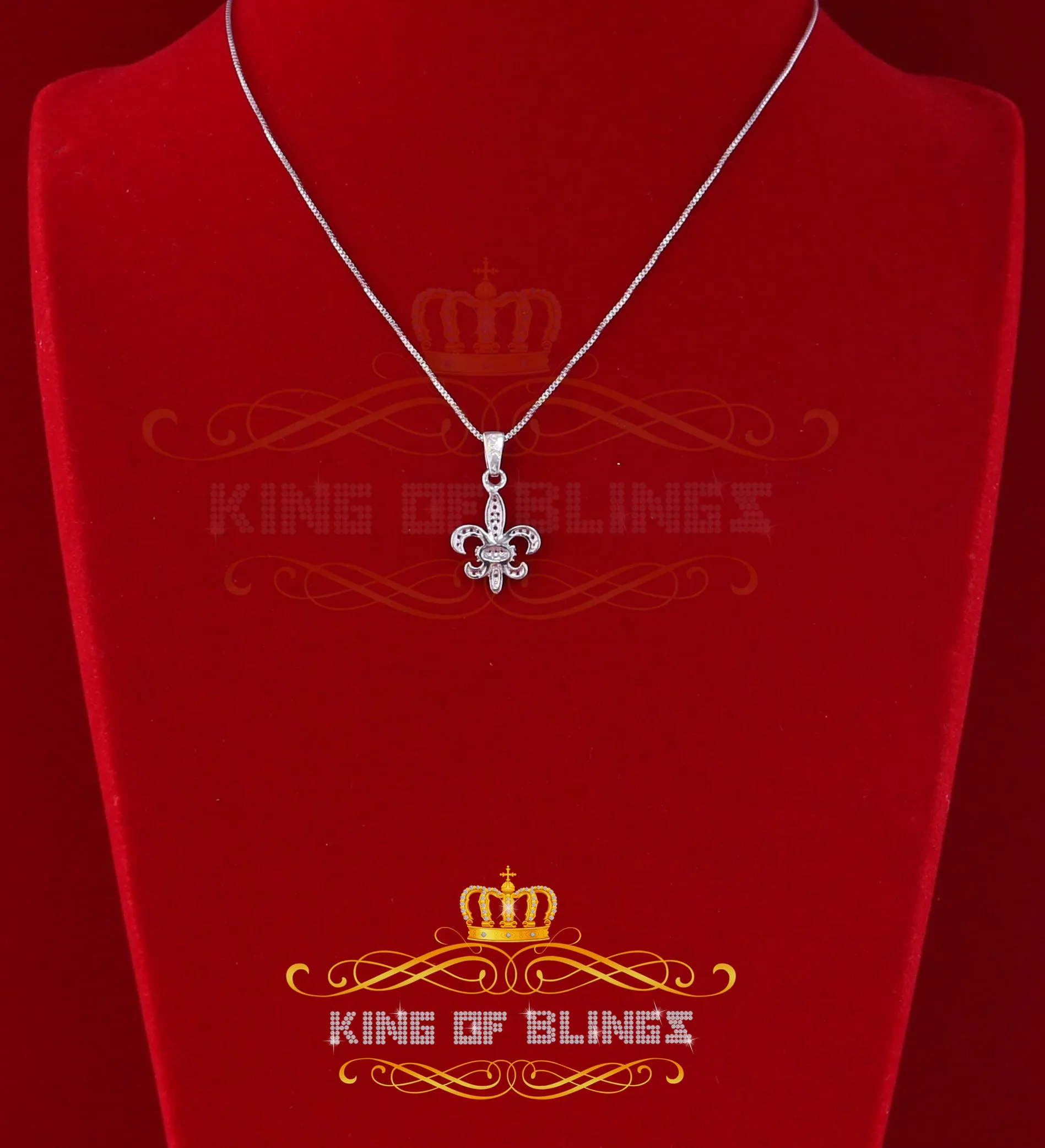 King Of Bling's 925 Sterling White Silver Fleur de Lis Shape Pendant with 0.38ct Cubic Zirconia