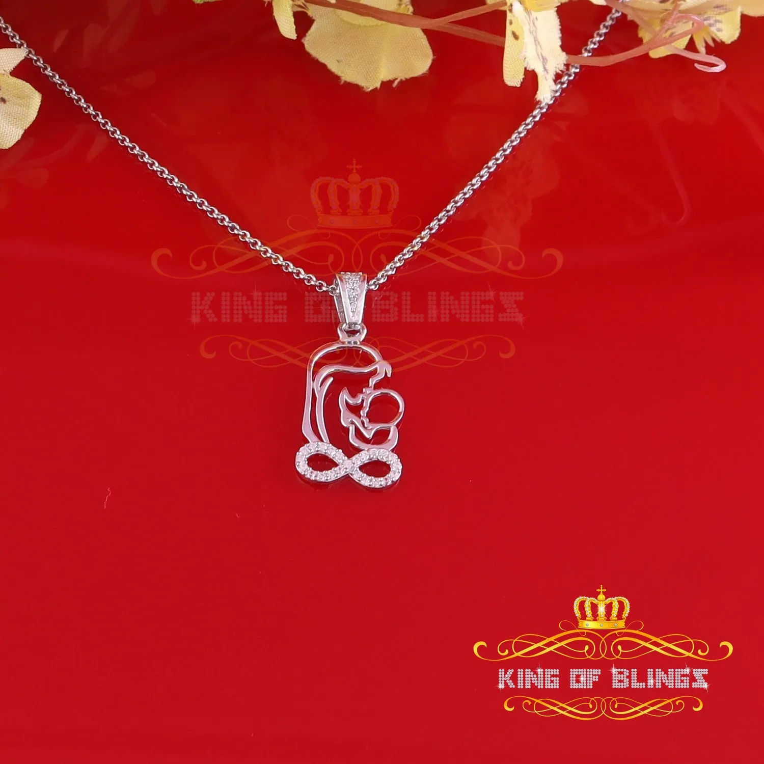 King Of Bling's Buy 0.31ct CZ Infinity Special Mother's Child 925 Sterling Silver White Pendant