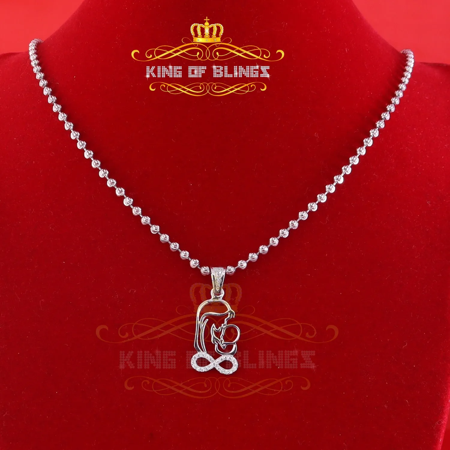 King Of Bling's Buy 0.31ct CZ Infinity Special Mother's Child 925 Sterling Silver White Pendant