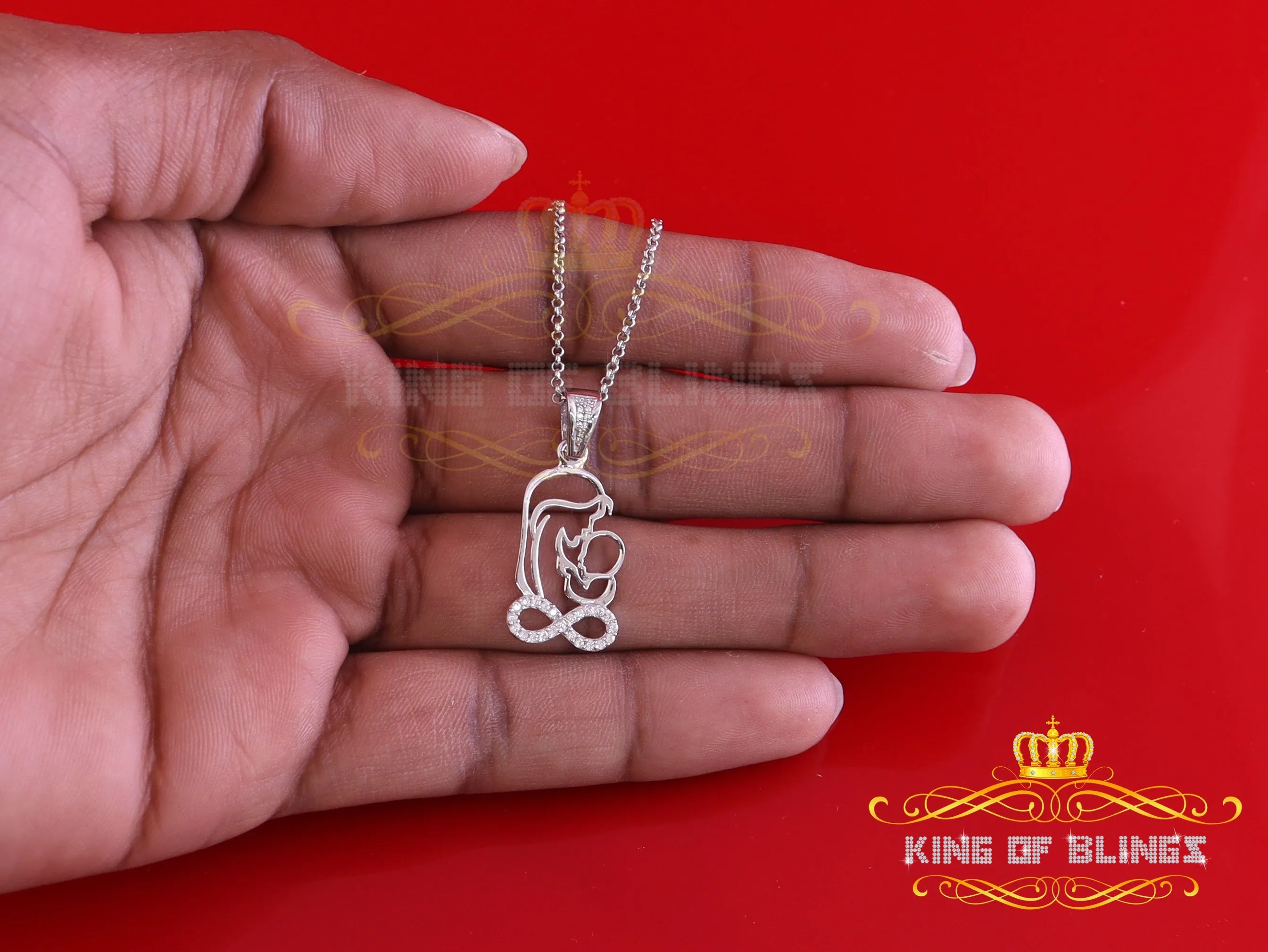 King Of Bling's Buy 0.31ct CZ Infinity Special Mother's Child 925 Sterling Silver White Pendant